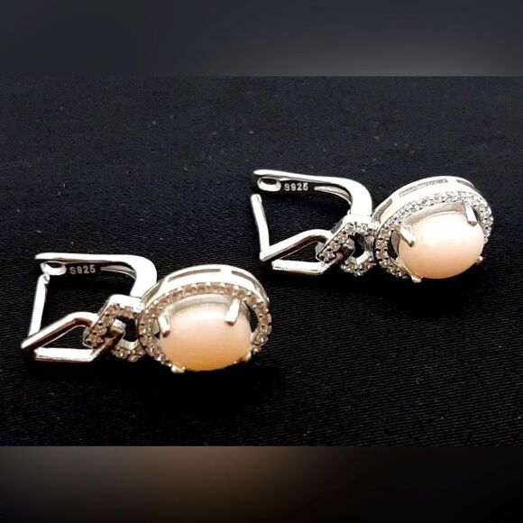 Authentic Pink Opal White Sapphire Drop Earringz - Picture 4 of 5